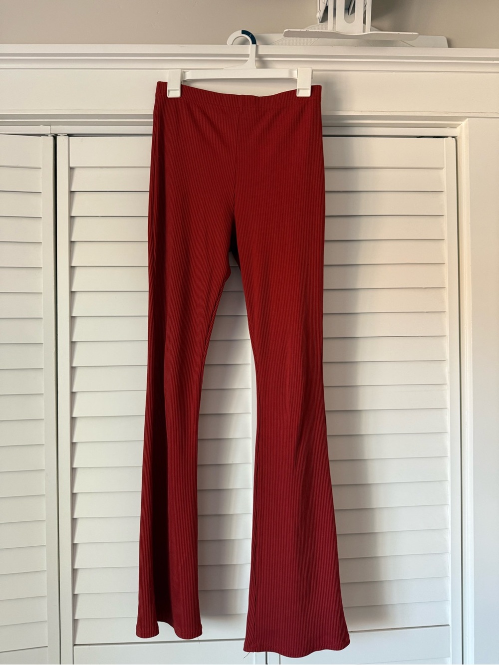 Topshop Ribbed Flared Pants in Brick Red
